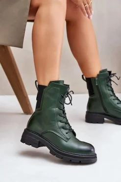 Ocieplane Botki Workery Na Zamek Zielone Leairae