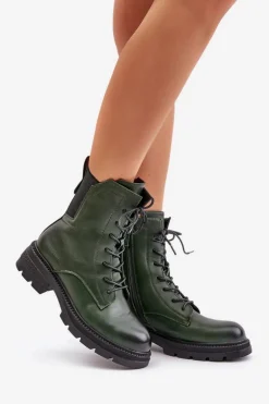 Ocieplane Botki Workery Na Zamek Zielone Leairae