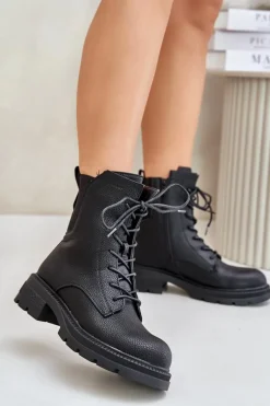 Ocieplane Botki Workery Na Zamek Czarne Leairae