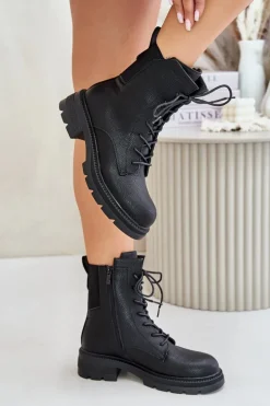 Ocieplane Botki Workery Na Zamek Czarne Leairae