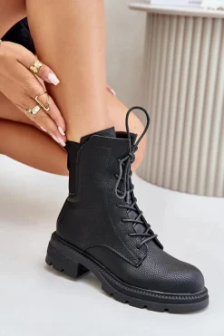 Ocieplane Botki Workery Na Zamek Czarne Leairae