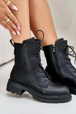 Ocieplane Botki Workery Na Zamek Czarne Leairae