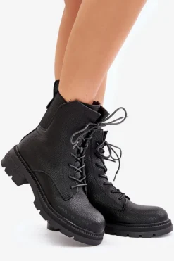 Ocieplane Botki Workery Na Zamek Czarne Leairae