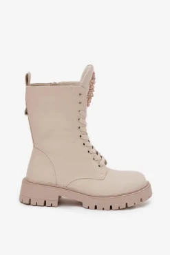 Ocieplane Botki Workery Z Ozdobą Beżowe Kelilea