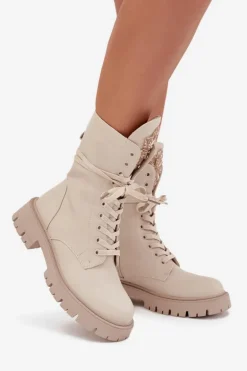 Ocieplane Botki Workery Z Ozdobą Beżowe Kelilea
