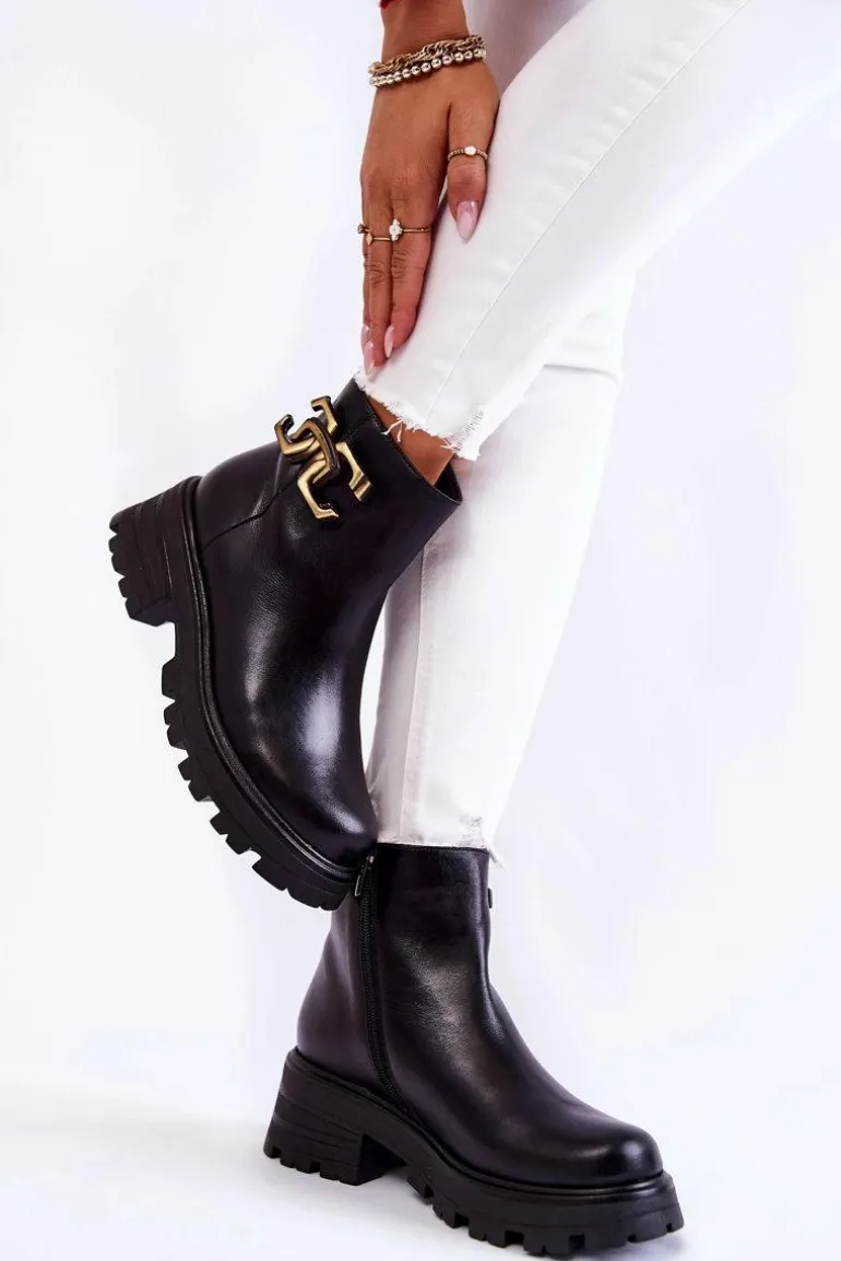 Ocieplane Botki Workery Z Ozdobą Laura Messi 2500 Czarne