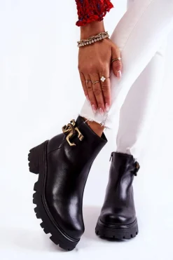 Ocieplane Botki Workery Z Ozdobą Laura Messi 2500 Czarne