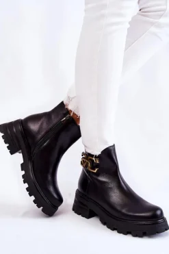 Ocieplane Botki Workery Z Ozdobą Laura Messi 2500 Czarne