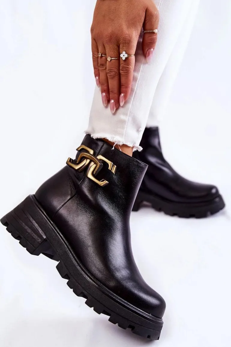 Ocieplane Botki Workery Z Ozdobą Laura Messi 2500 Czarne