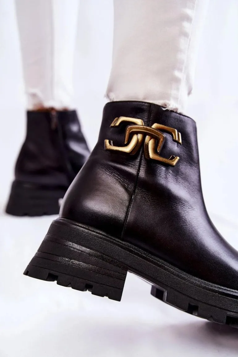 Ocieplane Botki Workery Z Ozdobą Laura Messi 2500 Czarne