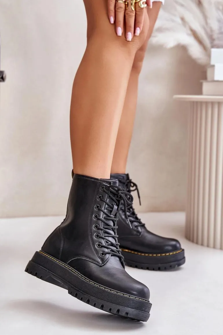 Ocieplane Botki Workery z Eko Skóry Na Zamek Czarne Naleli