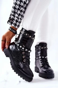 Ocieplane Botki Workery Z Ćwiekami Czarne Nephele