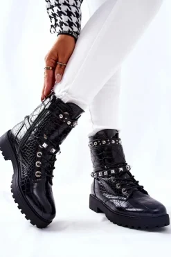 Ocieplane Botki Workery Z Ćwiekami Czarne Nephele