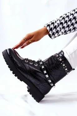 Ocieplane Botki Workery Z Ćwiekami Czarne Nephele