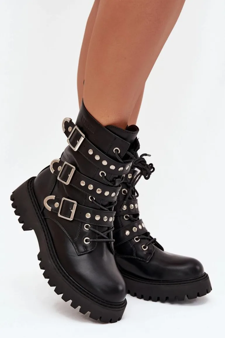 Ocieplane Botki Workery Z Paskami I Klamrami Big Star OO274707 Czarne