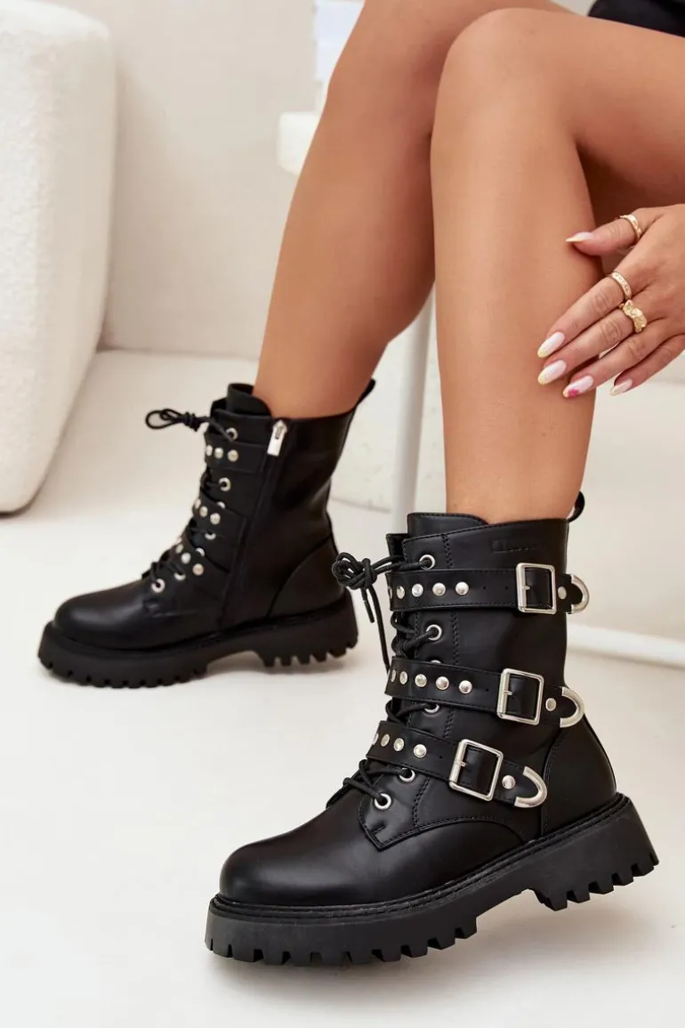 Ocieplane Botki Workery Z Paskami I Klamrami Big Star OO274707 Czarne