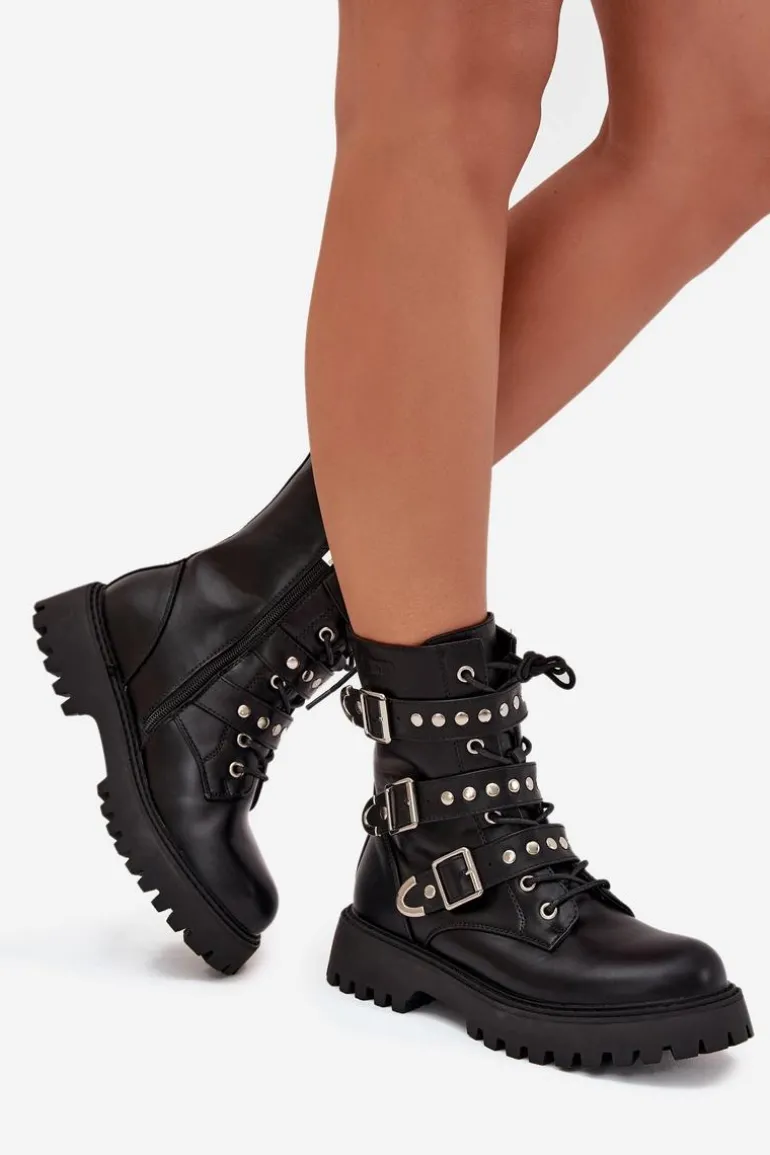 Ocieplane Botki Workery Z Paskami I Klamrami Big Star OO274707 Czarne