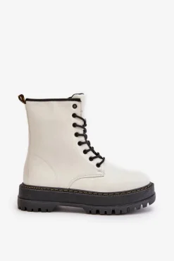 Ocieplane Botki Workery z Eko Skóry Na Zamek Białe Naleli