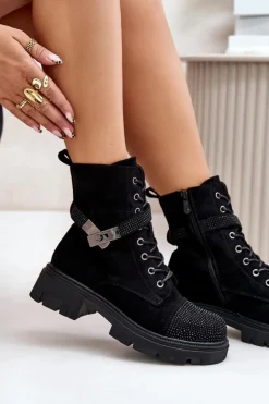 Ocieplane Botki Workery Ze Zdobieniem S.Barski HY42-281 Czarne