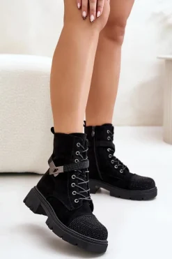 Ocieplane Botki Workery Ze Zdobieniem S.Barski HY42-281 Czarne