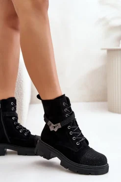 Ocieplane Botki Workery Ze Zdobieniem S.Barski HY42-281 Czarne