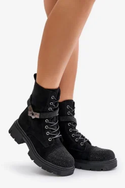 Ocieplane Botki Workery Ze Zdobieniem S.Barski HY42-281 Czarne