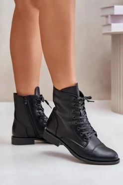 Ocieplane Botki Z Eko Skóry Na Zamek Czarne Leanaris