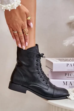 Ocieplane Botki Z Eko Skóry Na Zamek Czarne Leanaris