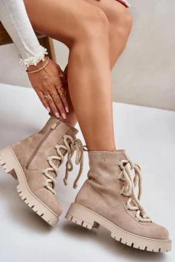 Ocieplane Botki Z Eko Zamszu Na Zamek Jasnobeżowe Caellita
