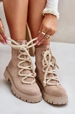 Ocieplane Botki Z Eko Zamszu Na Zamek Jasnobeżowe Caellita