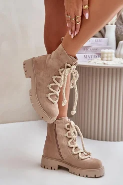 Ocieplane Botki Z Eko Zamszu Na Zamek Jasnobeżowe Caellita