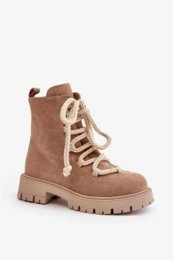 Ocieplane Botki Z Eko Zamszu Na Zamek Beżowe Caellita