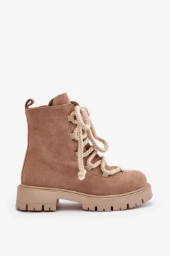 Ocieplane Botki Z Eko Zamszu Na Zamek Beżowe Caellita