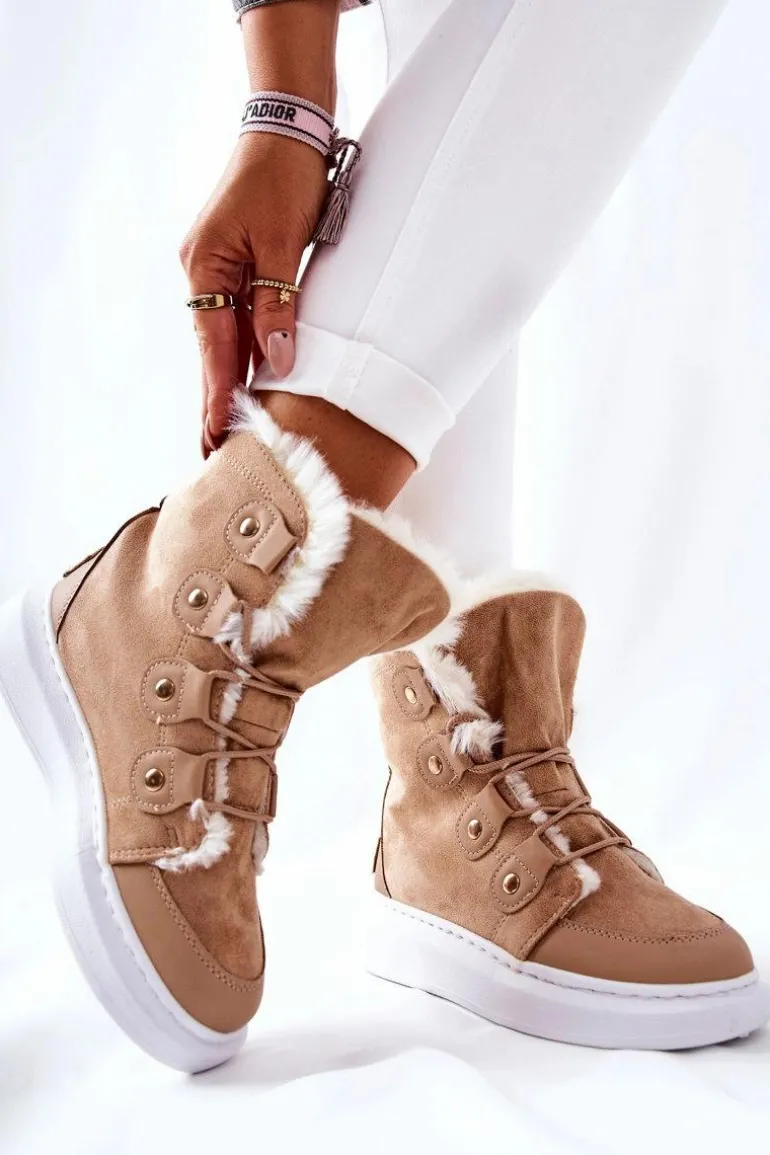 Ocieplane Botki Z Futerkiem Beżowe Hoppy