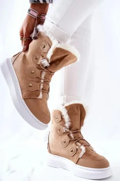 Ocieplane Botki Z Futerkiem Beżowe Hoppy