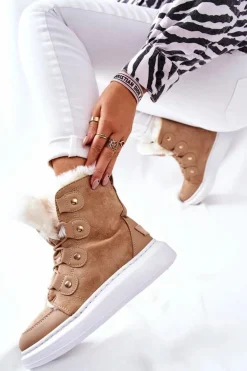 Ocieplane Botki Z Futerkiem Beżowe Hoppy