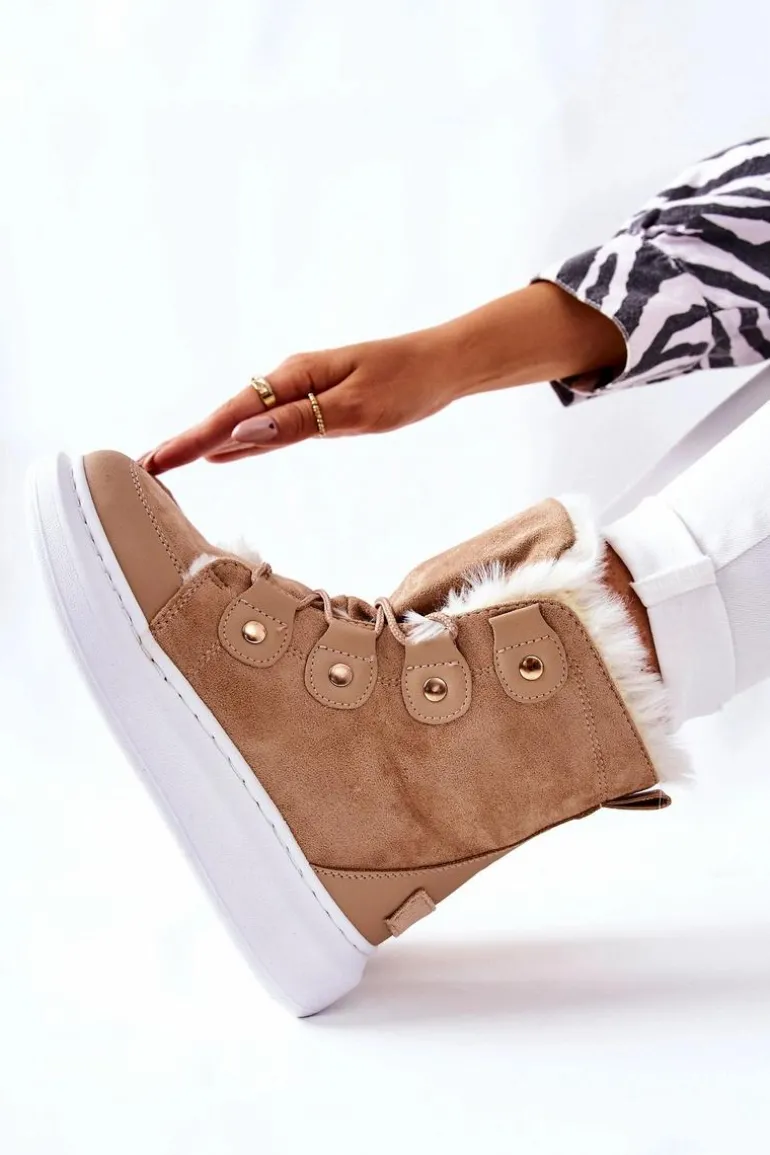 Ocieplane Botki Z Futerkiem Beżowe Hoppy