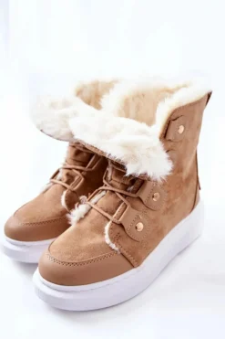 Ocieplane Botki Z Futerkiem Beżowe Hoppy
