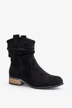 Ocieplane Botki Z Marszczeniem Na Niskim Obcasie Czarne Elletinnia