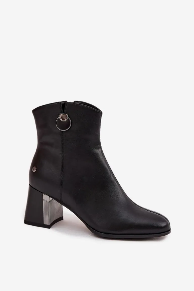 Ocieplane Botki Z Naturalnej Skóry Na Słupku Maciejka K7203-04 Czarne