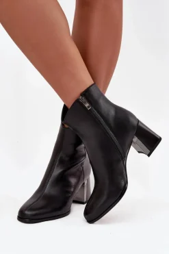 Ocieplane Botki Z Naturalnej Skóry Na Słupku Maciejka K7203-04 Czarne