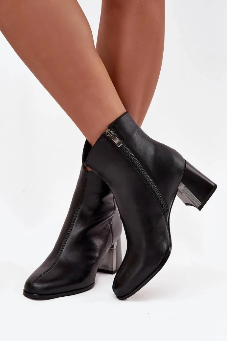Ocieplane Botki Z Naturalnej Skóry Na Słupku Maciejka K7203-04 Czarne