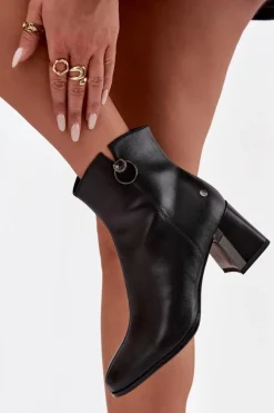 Ocieplane Botki Z Naturalnej Skóry Na Słupku Maciejka K7203-04 Czarne