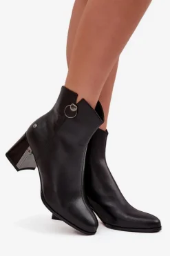 Ocieplane Botki Z Naturalnej Skóry Na Słupku Maciejka K7203-04 Czarne