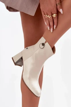 Ocieplane Botki Z Naturalnej Skóry Na Słupku Maciejka K7203-04 Beżowe