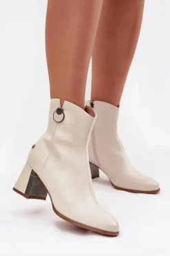 Ocieplane Botki Z Naturalnej Skóry Na Słupku Maciejka K7203-04 Beżowe