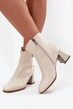 Ocieplane Botki Z Naturalnej Skóry Na Słupku Maciejka K7203-04 Beżowe