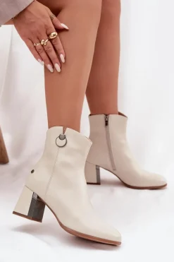 Ocieplane Botki Z Naturalnej Skóry Na Słupku Maciejka K7203-04 Beżowe