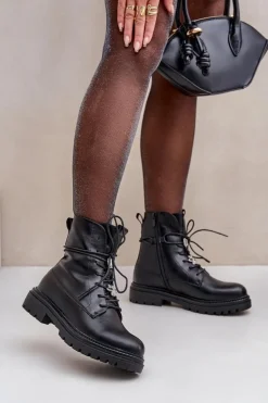 Ocieplane Botki Z Przypinkami Na Sznurowaniu Czarne Irivina