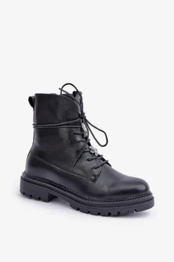 Ocieplane Botki Z Przypinkami Na Sznurowaniu Czarne Irivina